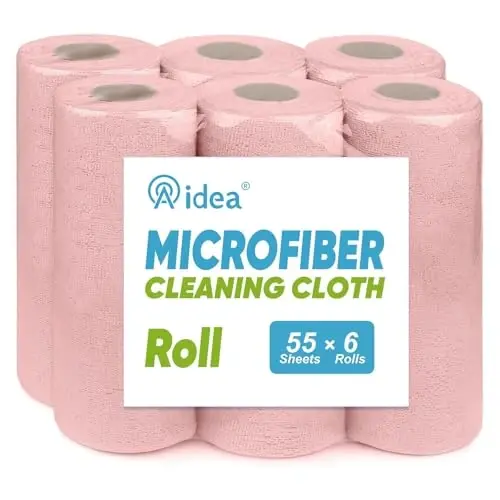 AIDEA Microfiber Cleaning Cloth 330 Sheets 6 Roll, Pink Towels, 11×9