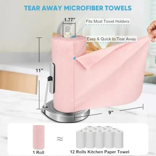 AIDEA Microfiber Cleaning Cloth 330 Sheets 6 Roll, Pink Towels, 11×9