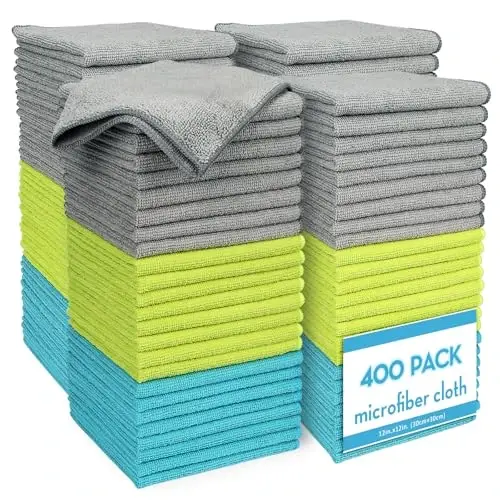 AIDEA Microfiber Cleaning Cloth-400PK, Soft Microfiber Towels for Cars, Absorbent Cleaning Rags, Lint-Free Streak-Free Wash Cloths for House, Kitchen, Window(12in.x12in) - 1