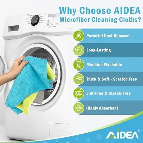 AIDEA Microfiber Cleaning Cloth-50PK, Avtomobillar uchun yumshoq mikrofiber sochiqlar, changni yutuvchi latta, uy, oshxona, deraza uchun tuklarsiz yuvish latta (12in.x12in) - 3