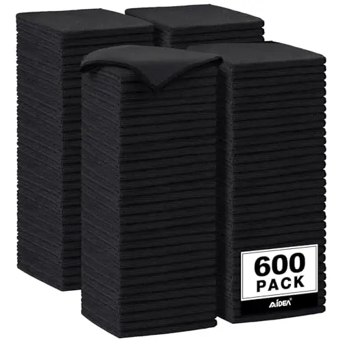 AIDEA Microfiber Cleaning Cloth-600PK, Soft Microfiber Towels for Cars, Absorbent Cleaning Rags, Lint-Free Streak-Free Wash Cloths for House, Kitchen, Window(12in.x12in), Black - 1