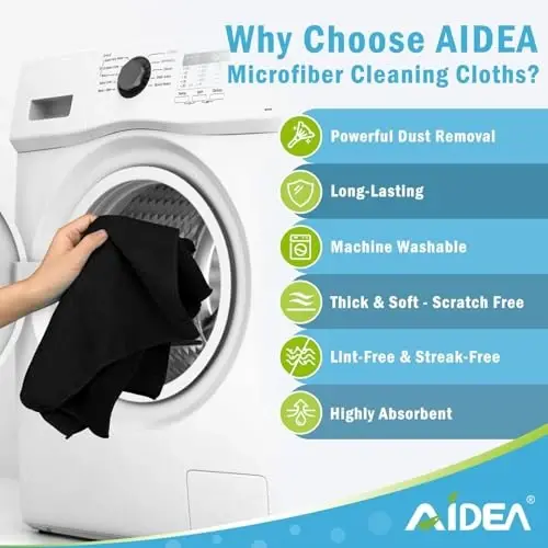 AIDEA Microfiber Cleaning Cloth-600PK, Soft Microfiber Towels for Cars, Absorbent Cleaning Rags, Lint-Free Streak-Free Wash Cloths for House, Kitchen, Window(12in.x12in), Black - 3