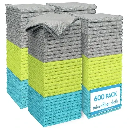 AIDEA Microfiber Cleaning Cloth-600PK, Soft Microfiber Towels for Cars, Absorbent Cleaning Rags, Lint-Free Streak-Free Wash Cloths for House, Kitchen, Window(12in.x12in) - 1