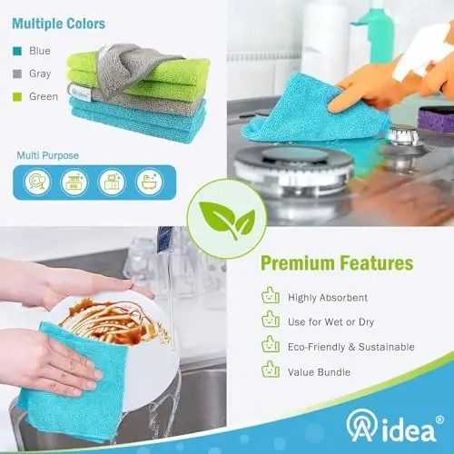 AIDEA Microfiber Cleaning Cloth-8PK, Soft Microfiber Towels for Cars, Absorbent Cleaning Rags, Lint-Free Streak-Free Wash Cloths for House, Kitchen, Window(12in.x16in.) (Pack of 2) 