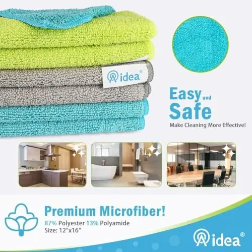 AIDEA Microfiber Cleaning Cloth-8PK, Soft Microfiber Towels for Cars, Absorbent Cleaning Rags, Lint-Free Streak-Free Wash Cloths for House, Kitchen, Window(12in.x16in.) (Pack of 2) - AIDEA (1)