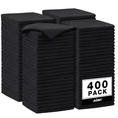 AIDEA Microfiber Cleaning Cloth Black, 400PK, Microfiber Towels for Cars, Shop Towels Cleaning Rags, Premium Wash Cloths, Absorbent Towel for SUVs, House, Kitchen, Commercial, Cleaning Supplies 12×12