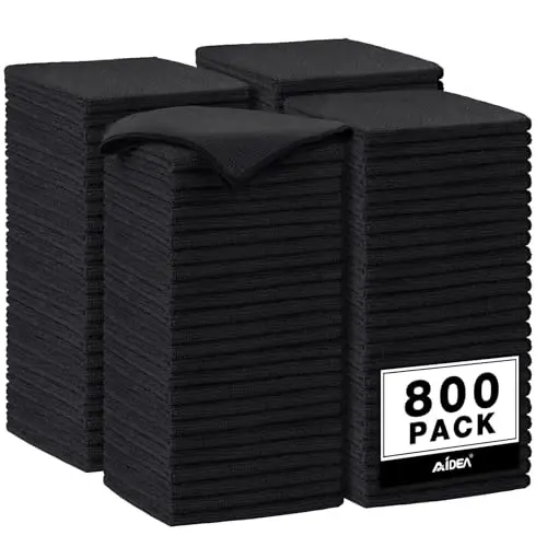 AIDEA Microfiber Cleaning Cloth Black, 800PK, Microfiber Towels for Cars, Shop Towels Cleaning Rags, Premium Wash Cloths, Absorbent Towel for SUVs, House, Kitchen, Commercial, Cleaning Supplies 12×12