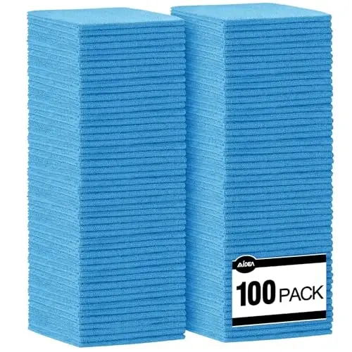 AIDEA Microfiber Cleaning Cloth Blue-100PK, Soft Absorbent Shop Rags, Microfiber Towels for Cars, Kitchen Towels, Dusting Cloth for Home, Window, Cleaning Supplies, 12