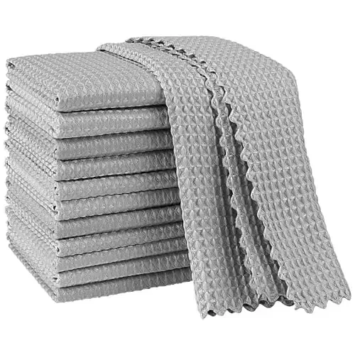 AIDEA Microfiber Cleaning Cloth for Glass 12PK, Grey, Lint Free Cloth Polishing Cleaning Rags, Window Wipes, Barista Coffee Towel, Microfiber Towels for Car Detailing, Stainless Steel, 11×11