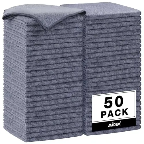 AIDEA Microfiber Cleaning Cloth Grey 50PK, Microfiber Towels for Cars, Premium Car Cloths, Dusting Cloth Lint Free Cleaning Rags for SUVs, House, Kitchen, Window, Workshops,12×12