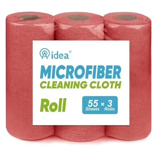 AIDEA Microfiber Cleaning Cloth, Red Shop Towels 55 Sheets (3 Roll), Microfiber Cloth for Cleaning Car, Reusable Paper Towels, Shop Rags Towels for Automotive, Mechanic, Workshops, House, 11×9