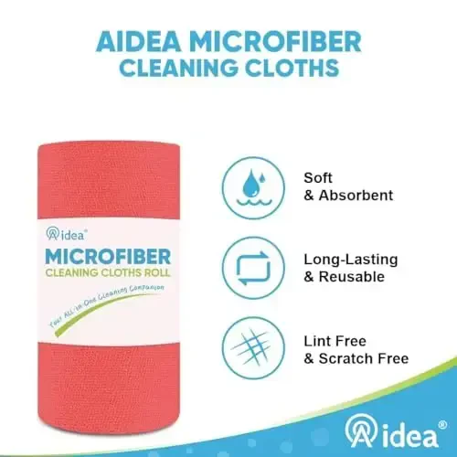 AIDEA Microfiber Cleaning Cloth, Red Shop Towels 55 Sheets (3 Roll), Microfiber Cloth for Cleaning Car, Reusable Paper Towels, Shop Rags Towels for Automotive, Mechanic, Workshops, House, 11×9