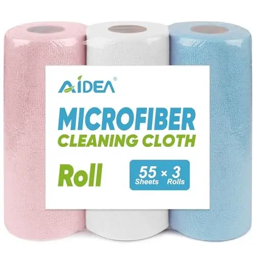 AIDEA Microfiber Cleaning Cloth Roll 165 Sheets 3 Roll,Paper Towels 11 x 9 | Tear Away Microfiber Towels, Reusable Paper Towels, Washable Shop Rags, Shop Towels, Cleaning Rags for Car, Home, Workshop - 1