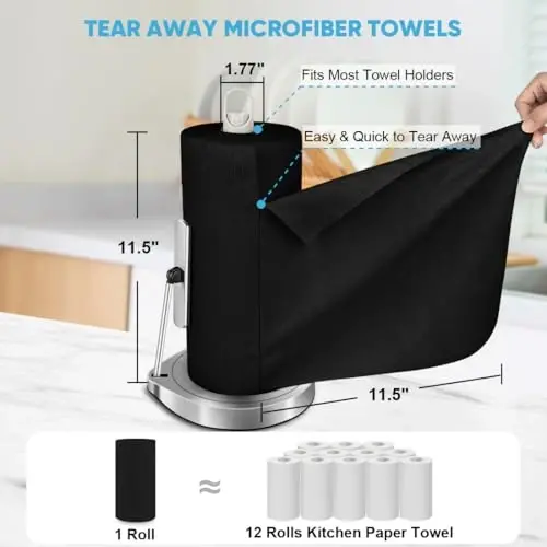 AIDEA Microfiber Cleaning Cloth Roll-50PK, Reusable Paper Towels 11.5×11.5