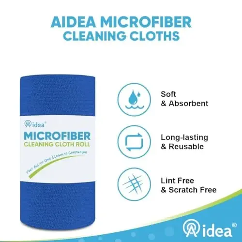 AIDEA Microfiber Cleaning Cloth Roll-55 Sheets, Cleaning Rags 11×9