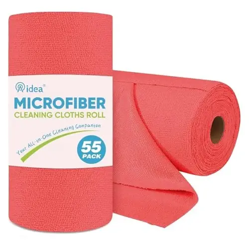 AIDEA Microfiber Cleaning Cloth Roll-55 Sheets, Red Cleaning Rags 11×9