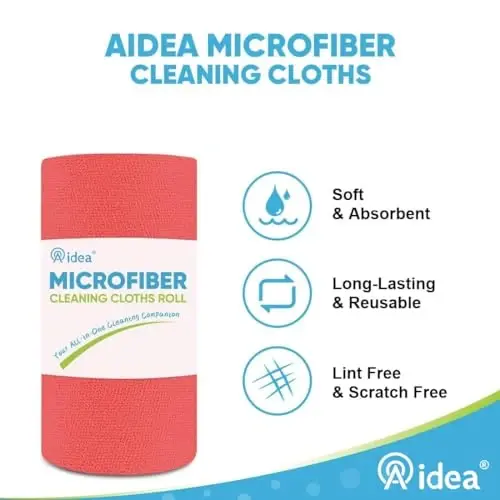 AIDEA Microfiber Cleaning Cloth Roll-55 Sheets, Red Cleaning Rags 11×9