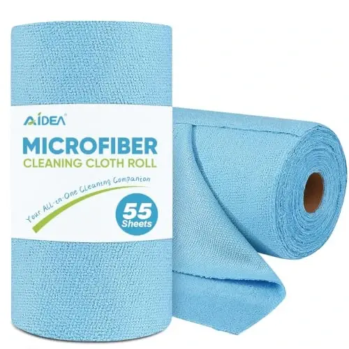 AIDEA Microfiber Cleaning Cloth Roll, Blue Shop Towels 55 Sheets 11×9