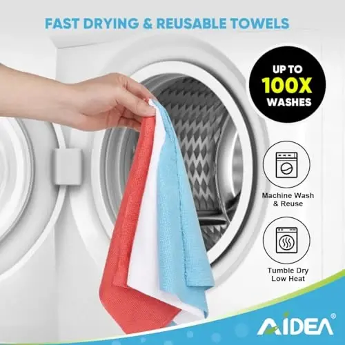 AIDEA Microfiber Cleaning Cloth Roll, Blue Shop Towels 55 Sheets 11×9