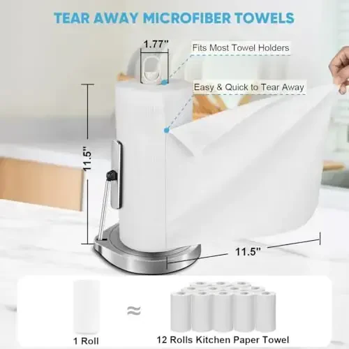 AIDEA Microfiber Cleaning Cloth Roll White, 75PK, Microfiber Towels for Cars, Tear Away Reusable Paper Towels, Commercial Shop Rags, Lint Free Rags for House, Kitchen, Automotive, 11.5