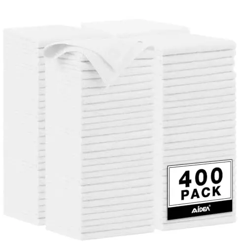 AIDEA Microfiber Cleaning Cloth White, 400PK, Shop Towels 12×12