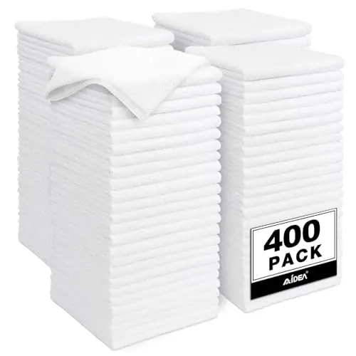 AIDEA Microfiber Cleaning Cloth White-400PK, Soft Microfiber Towels for Cars, Absorbent Cleaning Rags, Lint-Free Streak-Free Wash Cloths for House, Kitchen, Window,11.5