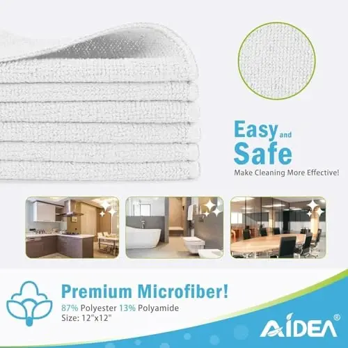 AIDEA Microfiber Cleaning Cloth White-400PK, Soft Microfiber Towels for Cars, Absorbent Cleaning Rags, Lint-Free Streak-Free Wash Cloths for House, Kitchen, Window,11.5