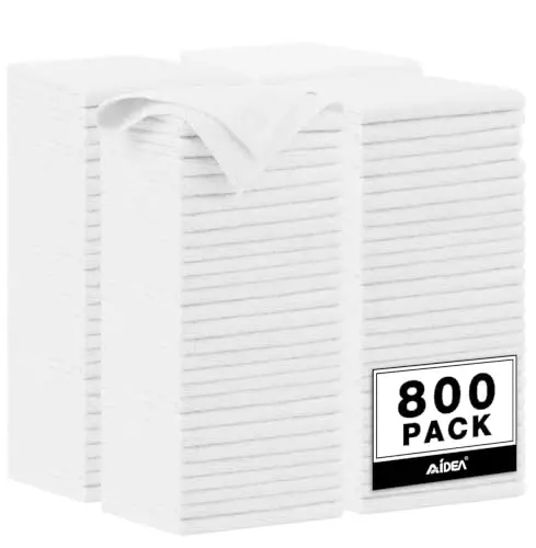 AIDEA Microfiber Cleaning Cloth White, 800PK, Microfiber Towels for Cars, Shop Towels Cleaning Rags, Premium Wash Cloths, Absorbent Towel for SUVs, House, Kitchen, Commercial, Cleaning Supplies 12×12
