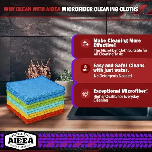 AIDEA Microfiber Cleaning Cloths 10PK, Microfiber Towels for Cars, Premium All Purpose Car Cloth, Dusting Cloth, Absorbent Microfiber Cloth for SUVs, House, Kitchen, Window, 12