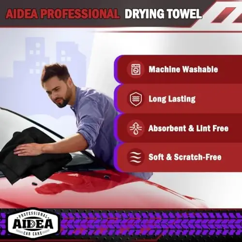 AIDEA Microfiber Towels for Cars-2PK, Large Professional Car Drying Towel, Scratch-Free & Absorbent Drying Towel for Cars, SUVs, RVs, Trucks, and Boats, 24inx 31in, Black - 4