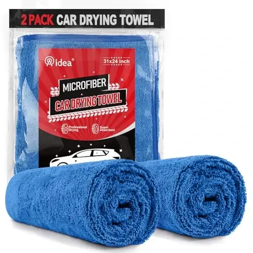 AIDEA Microfiber Towels for Cars-2PK, Large Professional Car Drying Towel, Scratch-Free & Absorbent Drying Towel for Cars, SUVs, RVs, Trucks, and Boats, 24inx 31in, Blue 