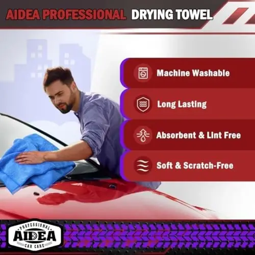 AIDEA Microfiber Towels for Cars-4PK, Large Professional Car Drying Towel, Scratch-Free & Absorbent Drying Towel for Cars, SUVs, RVs, Trucks, and Boats, 24inx 31in, Blue - 4