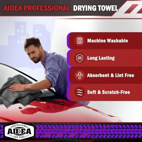 AIDEA Microfiber Towels for Cars-4PK, Large Professional Car Drying Towel, Scratch-Free & Absorbent Drying Towel for Cars, SUVs, RVs, Trucks, and Boats, 24inx 31in, Grey - 4