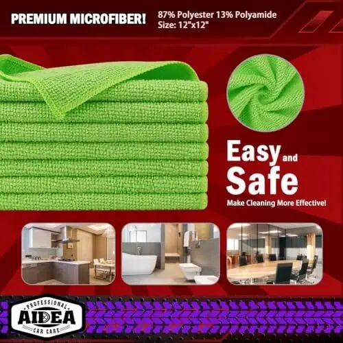 AIDEA Microfiber Tozalash Mato, 10 dona, Avtomobillar uchun Microfiber Sochiqlar, Premium Universal Avtomobil Mato, Chang Tozalash Mato Tozalash Latta, SUVlar uchun Shimuvchi Sochiqlar, Uy, Oshxona, Oyna, 12