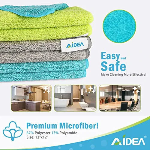 AIDEA Microfiber Tozalash Mato - 100 dona, Yuqori Absorbsiyalovchi Tozalash Sochig'i, Uy, Oshxona, Mashina, Oyna uchun tuk qoldirmaydigan chiziqsiz mikrofiber mato (12 dyuym x 12 dyuym) - AIDEA (1)