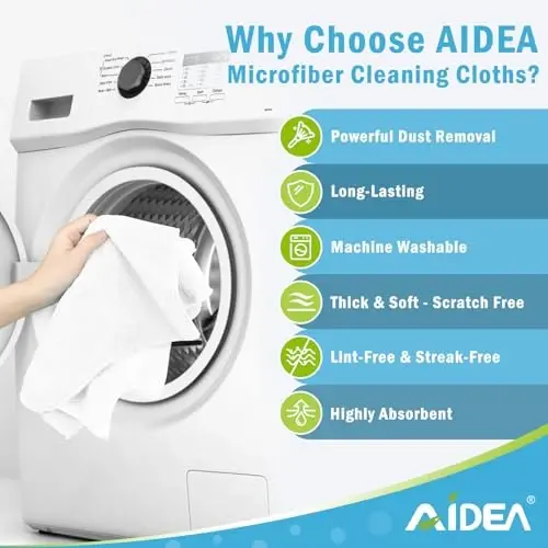 AIDEA Microfiber Tozalash Mato 100PK, Avtomobillar uchun Yumshoq Mikrofiber Sochiqlar, Absorbe qiluvchi Tozalash Latta, Uy, Oshxona, Oyna uchun tuklarsiz chiziqsiz yuvish matolari (12inx12in), Oq - 3