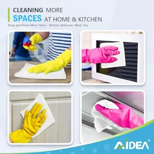 AIDEA Microfiber Tozalash Mato 100PK, Avtomobillar uchun Yumshoq Mikrofiber Sochiqlar, Absorbe qiluvchi Tozalash Latta, Uy, Oshxona, Oyna uchun tuklarsiz chiziqsiz yuvish matolari (12inx12in), Oq - 6