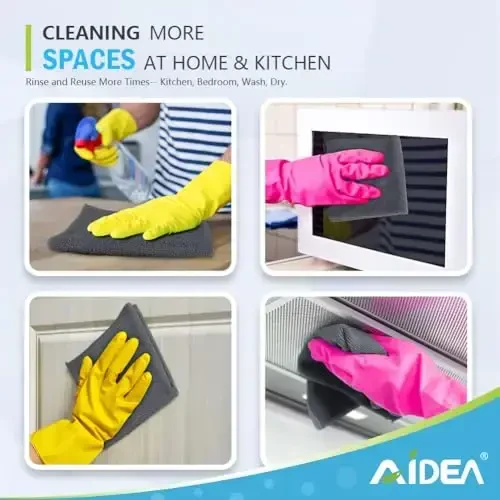 AIDEA Microfiber Tozalash Mato 100PK, Avtomobillar uchun Yumshoq Mikrofiber Sochiqlar, Singdiruvchi Tozalash Latta, Uy, Oshxona, Oyna uchun tuklarsiz chiziqsiz yuvish matolari (12inx12in), kulrang - 6
