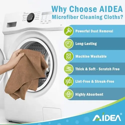 AIDEA Microfiber Tozalash Mato - 12 dona, Mashinalar uchun yumshoq mikrofiber sochiqlar, singdiruvchi tozalash latta, tuklarsiz chiziqsiz yuvish matolari uy, oshxona, deraza uchun (12 dyuym x 12 dyuym), jigarrang - 3