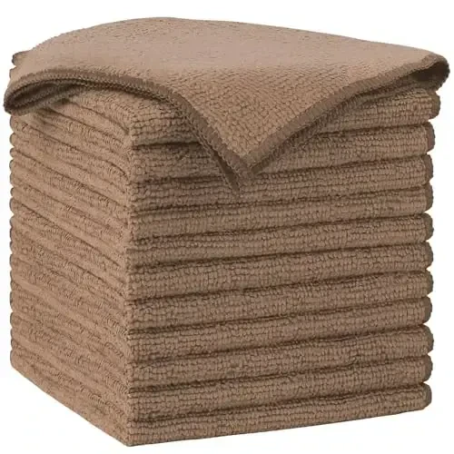AIDEA Microfiber Tozalash Mato - 12 dona, Mashinalar uchun yumshoq mikrofiber sochiqlar, singdiruvchi tozalash latta, tuklarsiz chiziqsiz yuvish matolari uy, oshxona, deraza uchun (12 dyuym x 12 dyuym), jigarrang - AIDEA