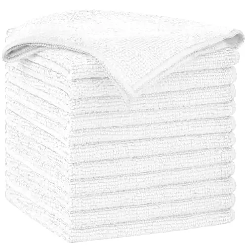 AIDEA Microfiber Tozalash Mato-12PK, Avtomobillar uchun yumshoq Microfiber Sochiqlar, Singdiruvchi Tozalash Latta, Uy, Oshxona, Deraza uchun tuk qoldirmaydigan chiziqsiz yuvish matolari (12 dyuym x 12 dyuym), Oq - AIDEA