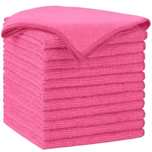 AIDEA Microfiber Tozalash Mato-12PK, Mashinalar uchun yumshoq Microfiber Sochiqlar, Shimuvchi Tozalash Latta, Tuk qoldirmaydigan Izsiz Yuvish Matolari Uy, Oshxona, Deraza uchun (12 dyuym.x12 dyuym), Pushti - 1