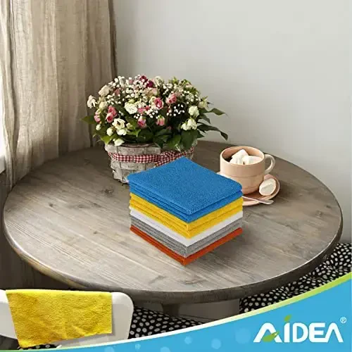 AIDEA Microfiber Tozalash Mato 50PK, Chang Tozalash Mato Quritish Sochig'i, Ko'p Maqsadli Yumshoq Shimuvchi, Tuk Qoldirmaydigan Latta, Uy, Oshxona, Mashina, Oyna uchun Chiziqsiz Yuvish Mato, 12