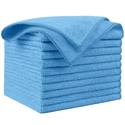 AIDEA Microfiber Tozalash Mato Moviy 10PK, Mashinalar uchun Microfiber Sochiqlar, Premium Avto Matolari, SUVlar, Uy, Oshxona, Deraza, Ustaxonalar uchun Changni tozalash Mato Tuklarsiz Tozalash Latta, 12×12