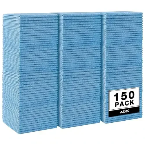 AIDEA Microfiber Tozalash Mato Moviy, 150PK, Do'kon Latta, Avtomobillar uchun Microfiber Sochiqlar, Chang Tozalash Mato Tolasi Bo'lmagan Latta, SUVlar uchun Singdiruvchi Sochiqlar, Uy, Oshxona, Mexanik, Ustaxonalar, 12