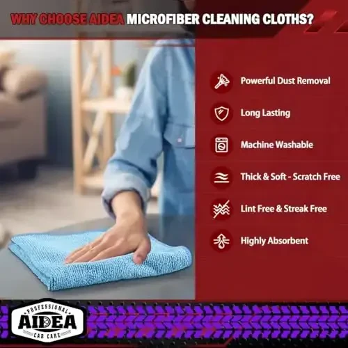 AIDEA Microfiber Tozalash Mato Moviy, 150PK, Do'kon Latta, Avtomobillar uchun Microfiber Sochiqlar, Chang Tozalash Mato Tolasi Bo'lmagan Latta, SUVlar uchun Singdiruvchi Sochiqlar, Uy, Oshxona, Mexanik, Ustaxonalar, 12