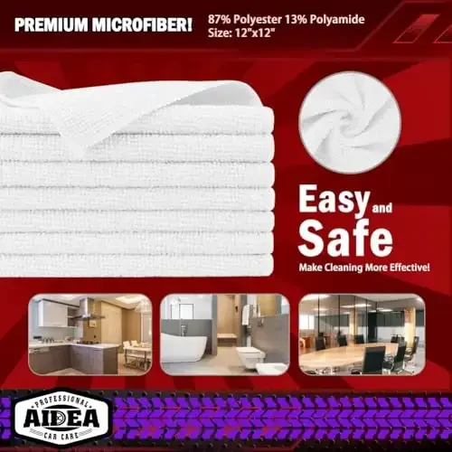 AIDEA Microfiber Tozalash Mato Oq 20PK, Avtomobillar uchun Microfiber Sochiqlar, Premium Avtomobil Matolari, SUVlar, Uy, Oshxona, Oyna, Ustaxonalar uchun Changni tozalash Mato Tolasi bo'lmagan Tozalash Latta, 12×12