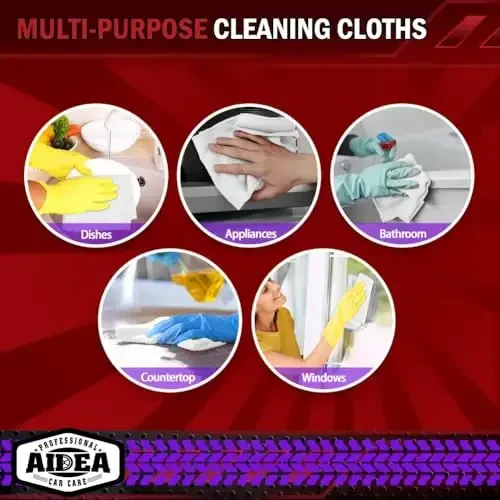 AIDEA Microfiber Tozalash Mato Oq 50PK, Avtomobillar uchun Microfiber Sochiqlar, Premium Avto Mato, SUVlar, Uy, Oshxona, Deraza, Ustaxonalar uchun changsiz tozalash latta, 12×12