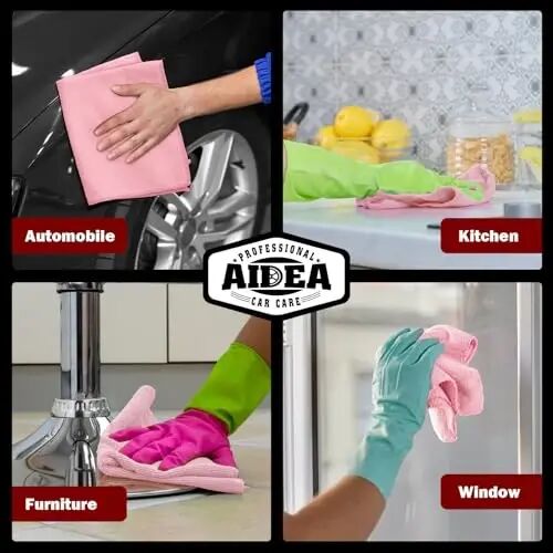 AIDEA Microfiber Tozalash Mato Pushti 10 dona, Avtomobillar uchun Microfiber Sochiqlar, Premium Avtomobil Mato, SUVs, Uy, Oshxona, Oyna, Ustaxonalar uchun Changsiz Tozalash Matolari, 12×12
