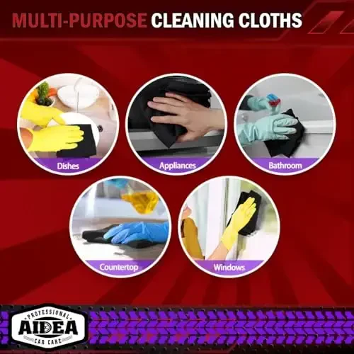 AIDEA Microfiber Tozalash Mato Qora 20PK, Avtomobillar uchun Microfiber Sochiqlar, Premium Avto Mato, SUVlar, Uy, Oshxona, Deraza, Ustaxonalar uchun Changsiz Tozalash Latta, 12×12
